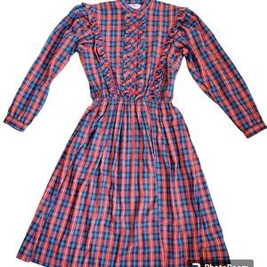 Lanz Of Salzburg Vintage Plaid Long Sleeve Midi Dress Christmas Holiday
